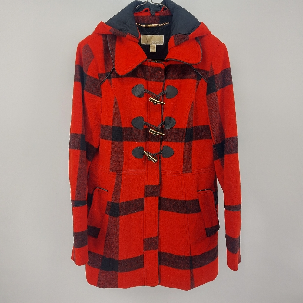 Michael Kors Red Plaid Pea Coat Jacket Coat Blazer Women's US Size 8